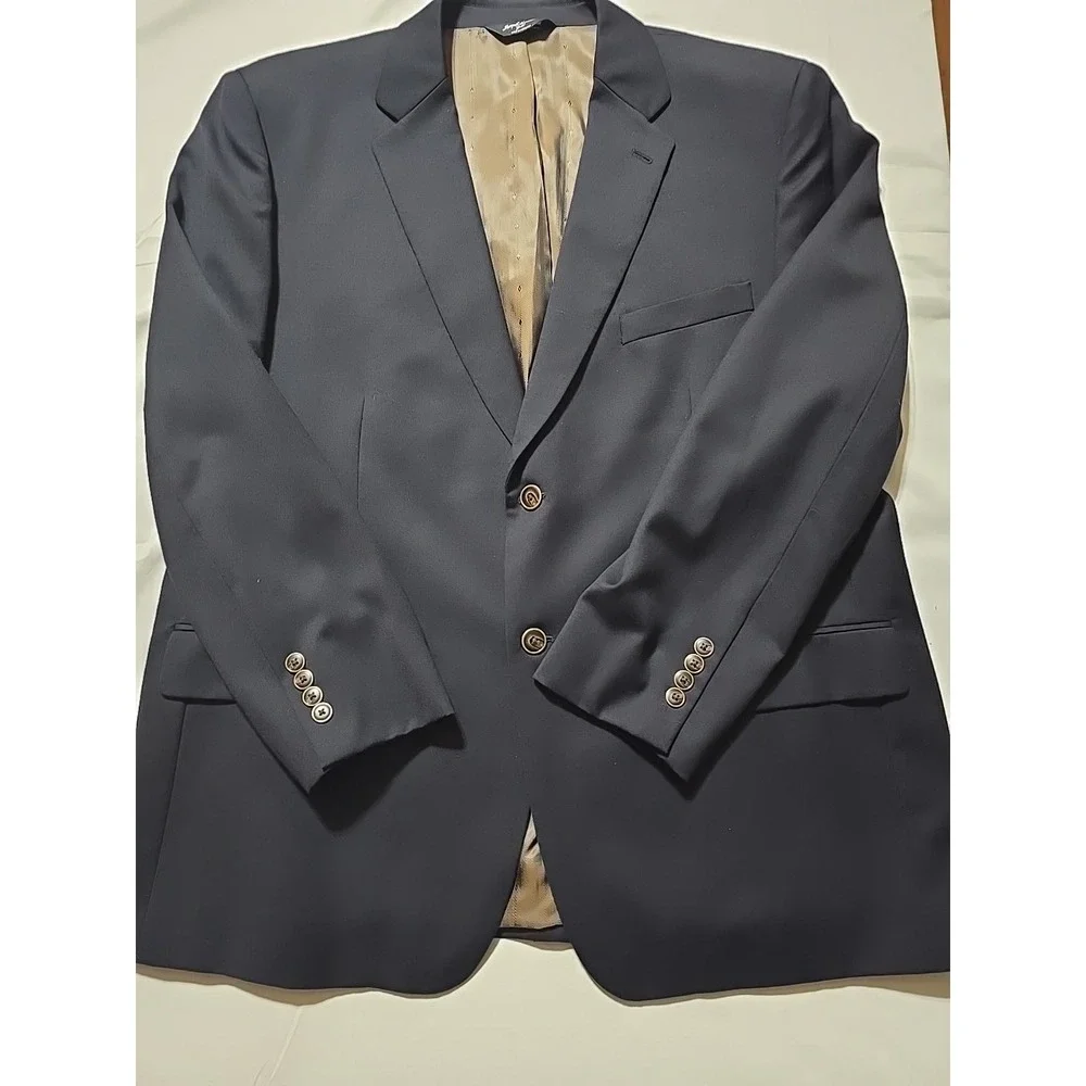 Joseph Feiss Gold Men Sport Coat 46S Dark Blue Wool Blazer Jacket Casual Classic